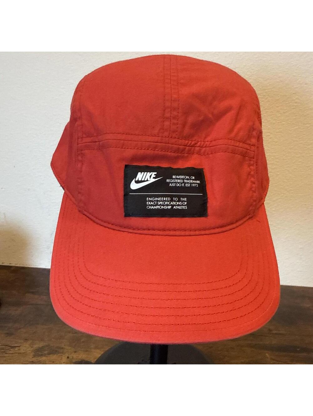 Nike AW84 Dri‑Fit 5‑Panel Hat – Red – Beaverton Oregon Patch – Strapback – EUC